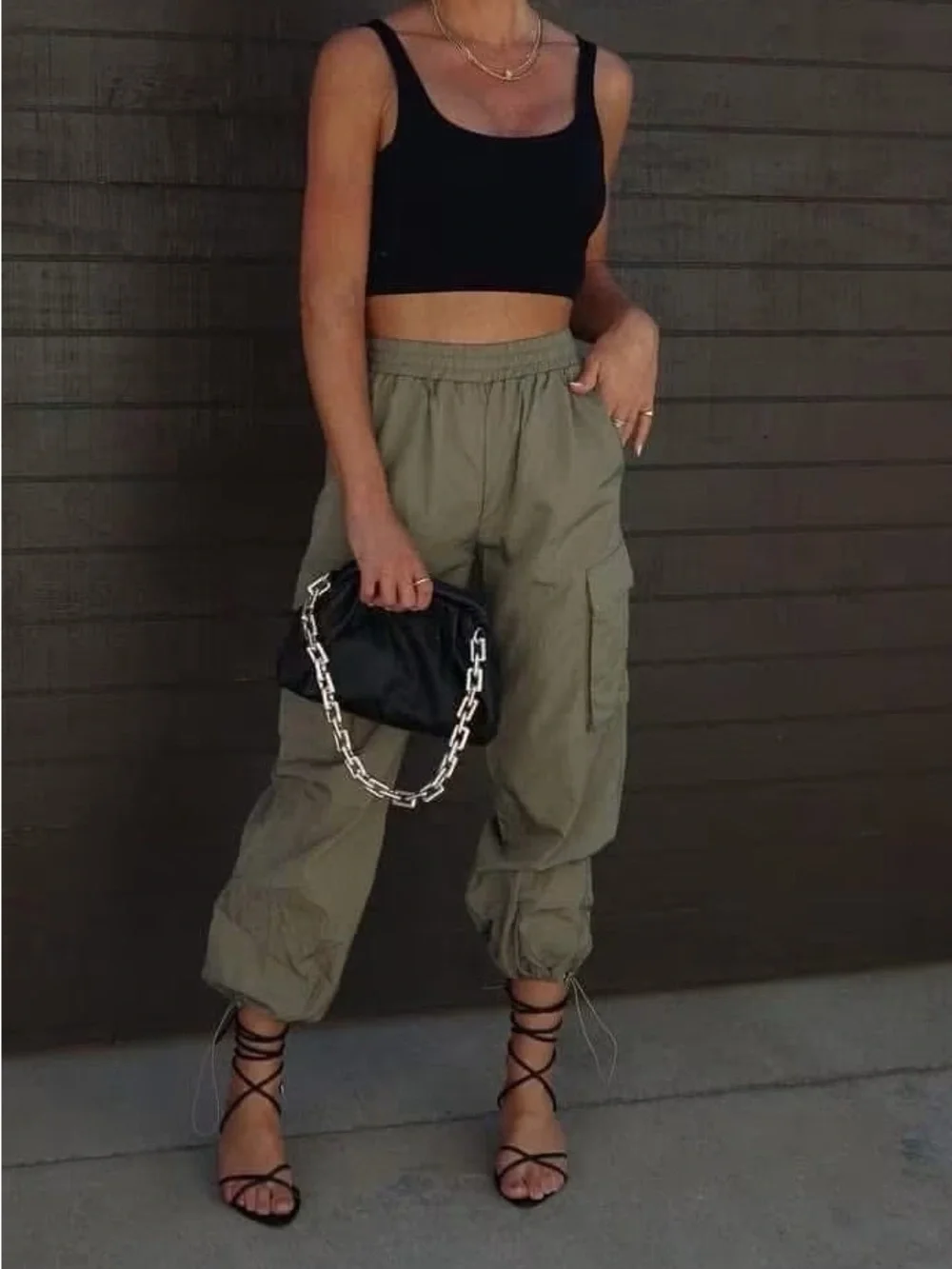 Olive Green Cargo Jogger Pants